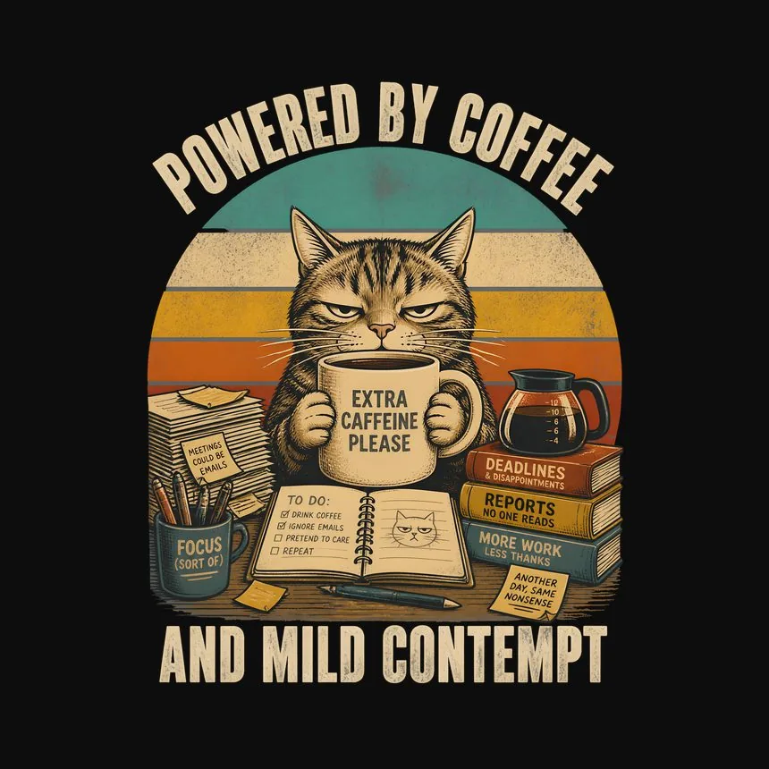 Powered By Coffee And Contempt Cat — funny cat hoodie
