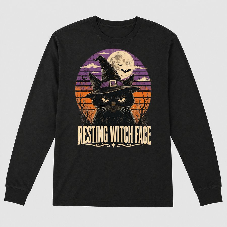 Resting Witch Face Sarcastic Cat Halloween — funny cat long sleeve