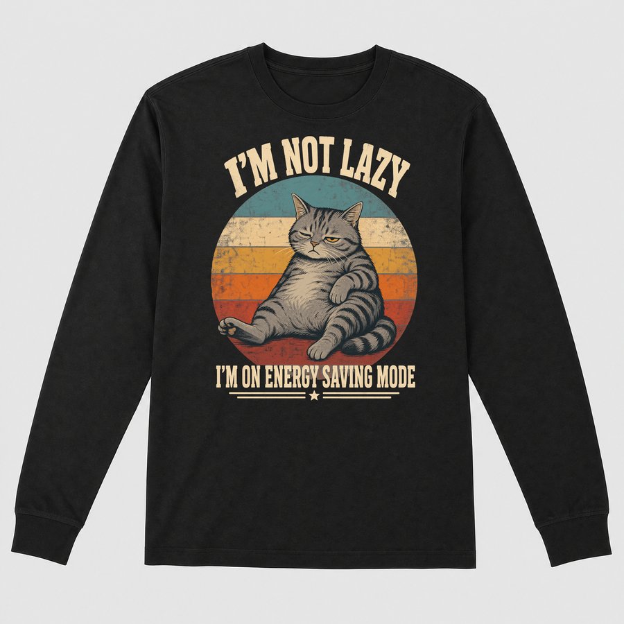 Energy Saving Mode Lazy Cat Retro Design — funny cat long sleeve