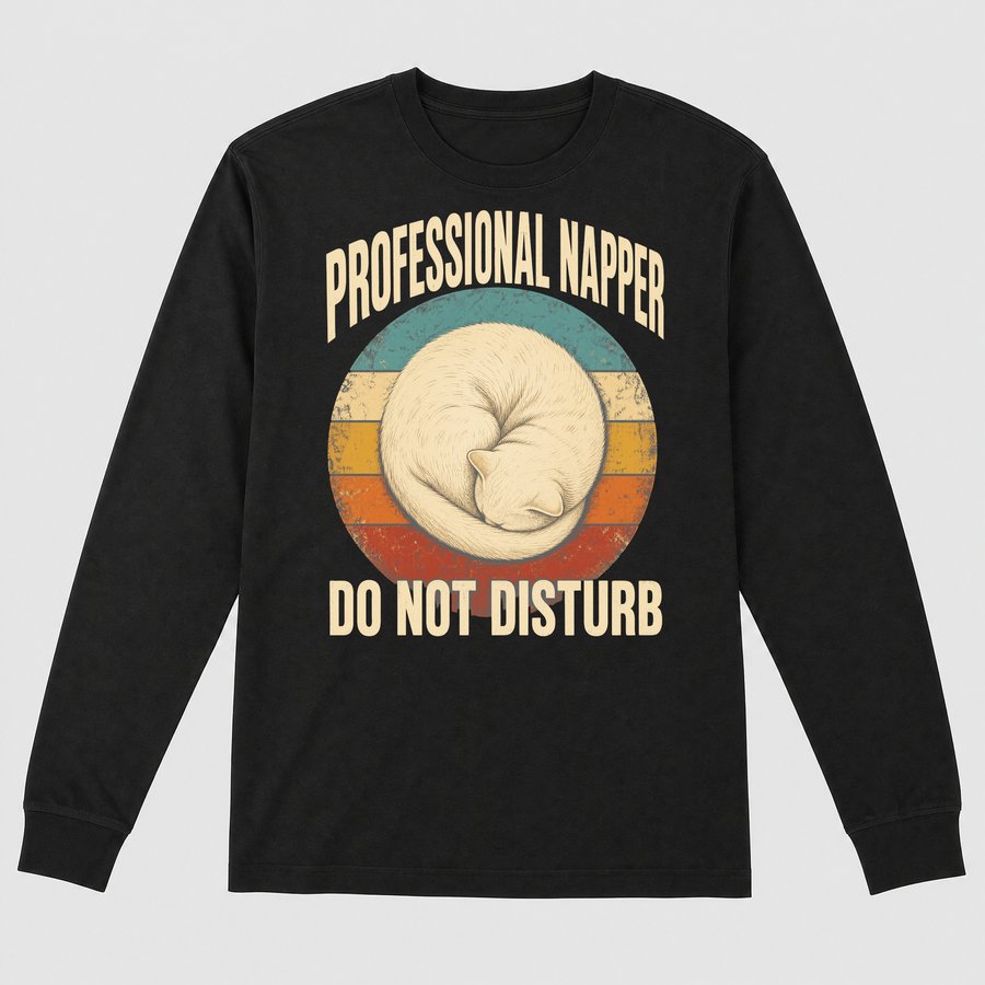 Professional Napper Lazy Cat Retro Design — funny cat long sleeve