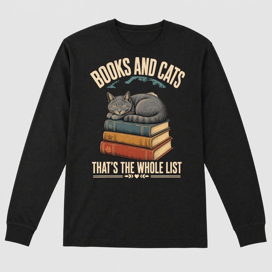 Books And Cats The Whole List Retro Cat — funny cat long sleeve