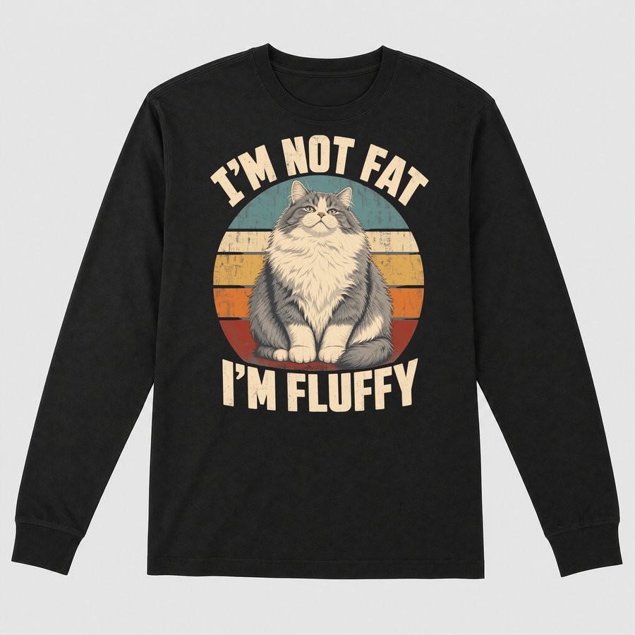 I'm Not Fat I'm Fluffy Sarcastic Cat Retro — funny cat long sleeve