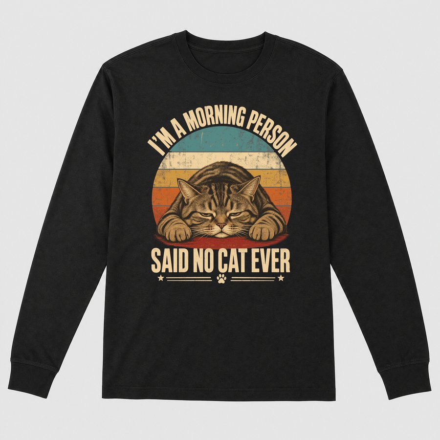Morning Person Said No Cat Ever Retro Cat — funny cat long sleeve