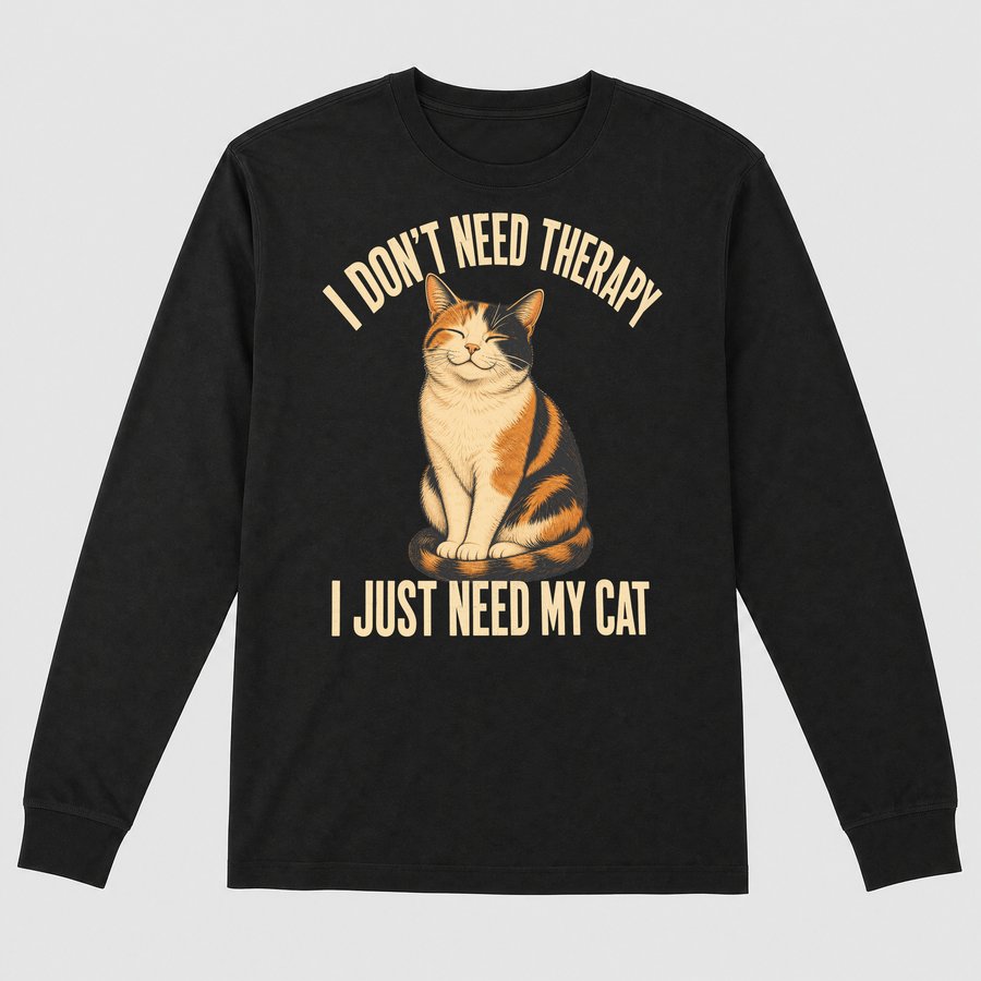 I Don't Need Therapy I Need My Cat Retro — funny cat long sleeve