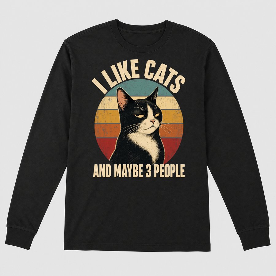 I Like Cats And Maybe 3 People Retro Cat — funny cat long sleeve