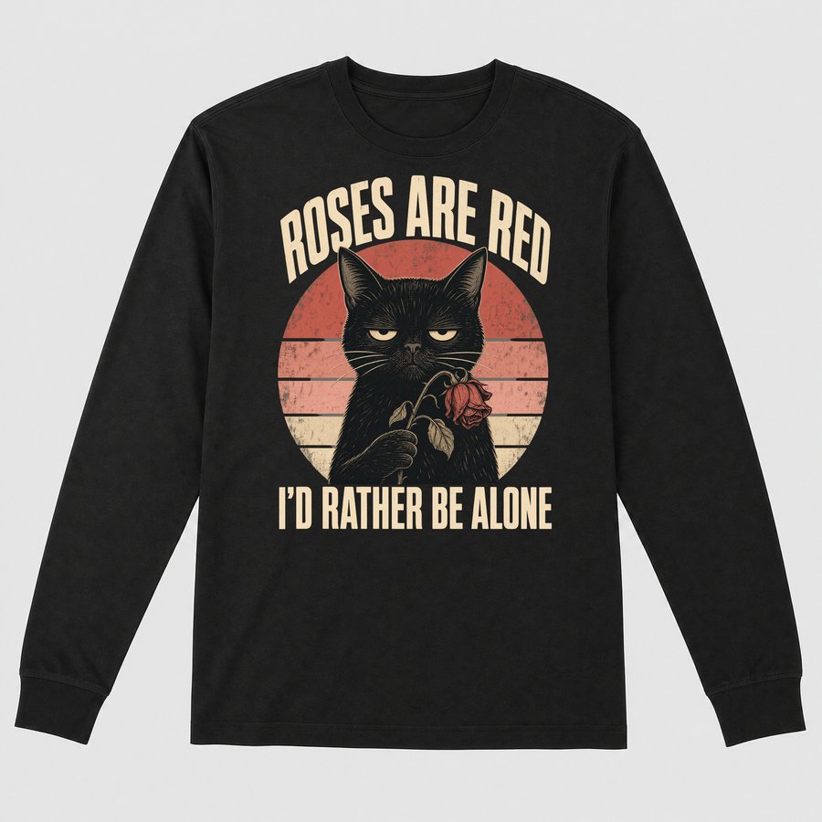 Roses Are Red Rather Be Alone Sassy Cat — funny cat long sleeve