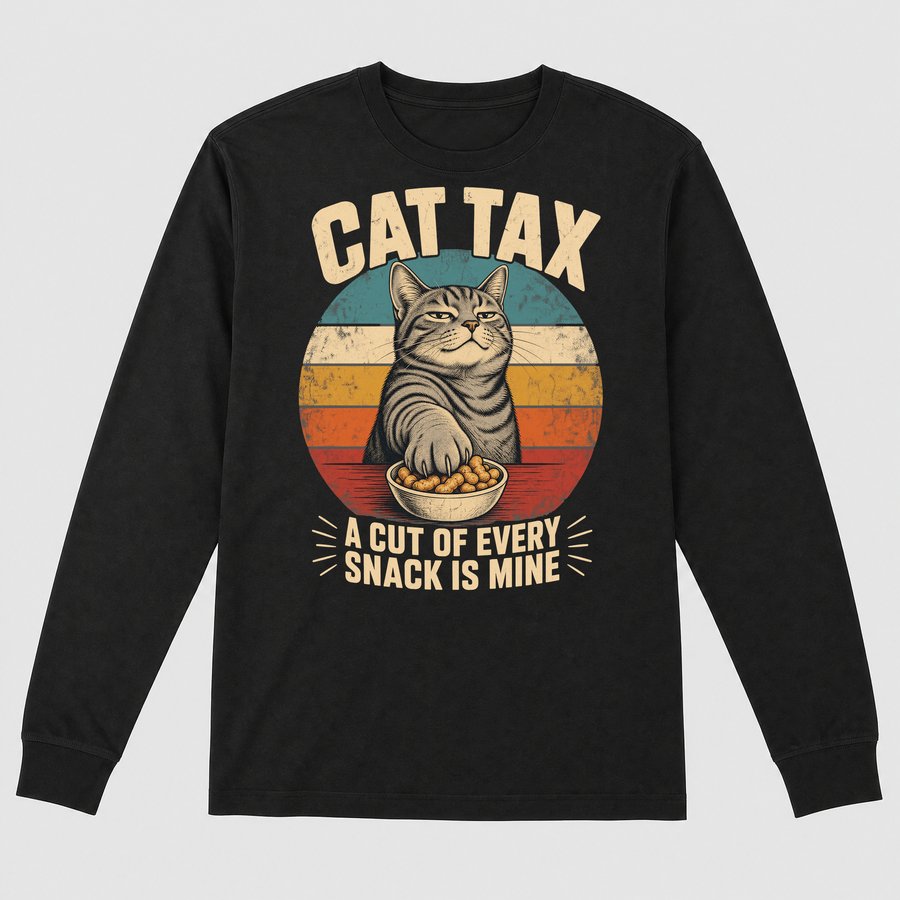 Cat Tax A Cut Of Every Snack Retro Cat — funny cat long sleeve