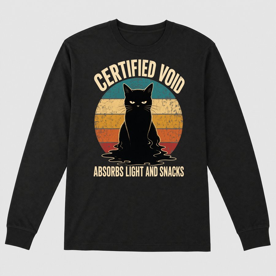 Certified Void Black Cat Sarcastic Retro — funny cat long sleeve