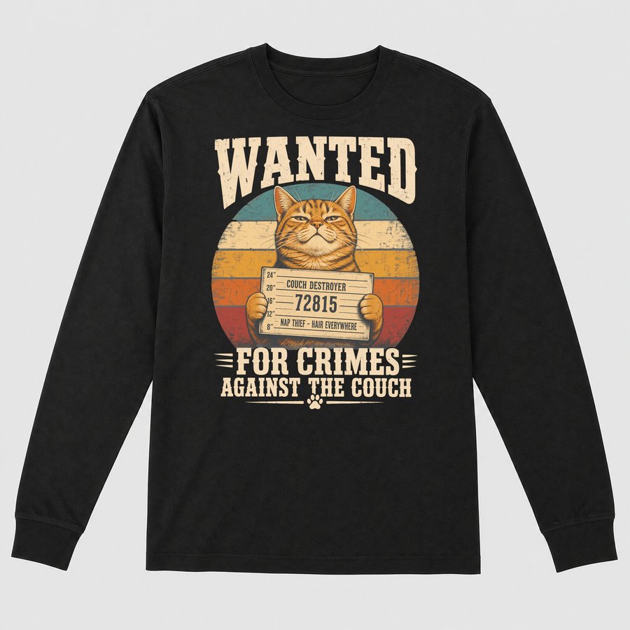 Wanted For Crimes Against The Couch Cat — funny cat long sleeve