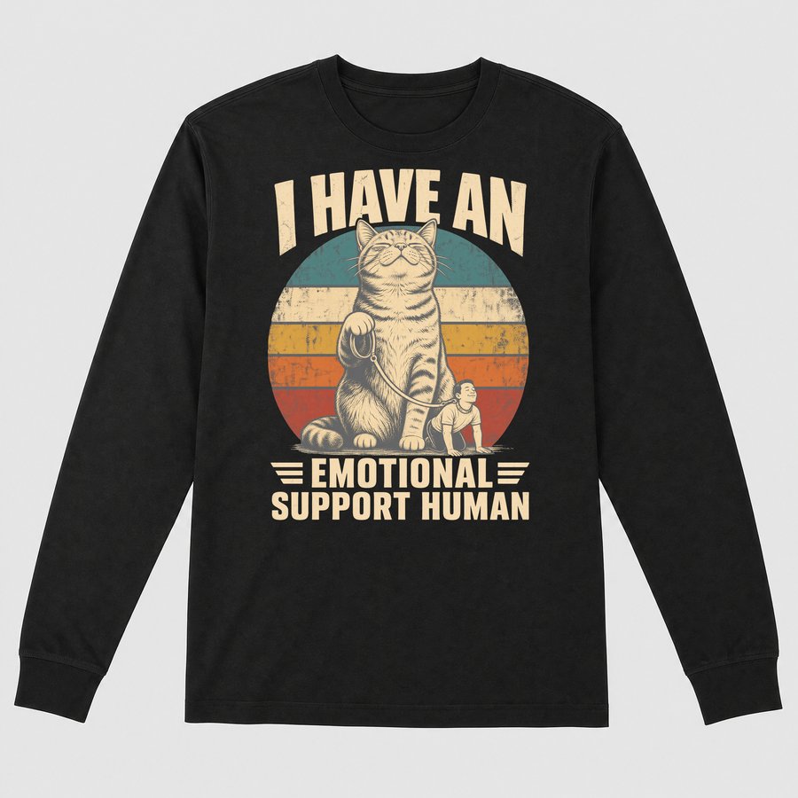 Emotional Support Human Sarcastic Cat Retro — funny cat long sleeve
