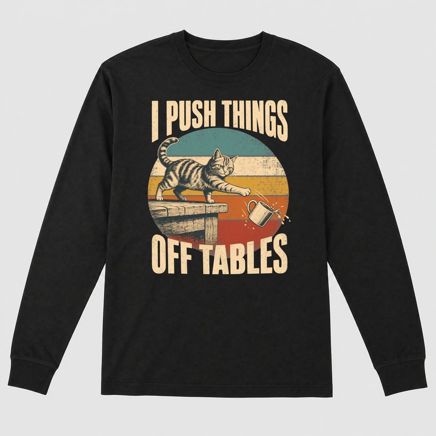 I Push Things Off Tables Naughty Cat Retro — funny cat long sleeve