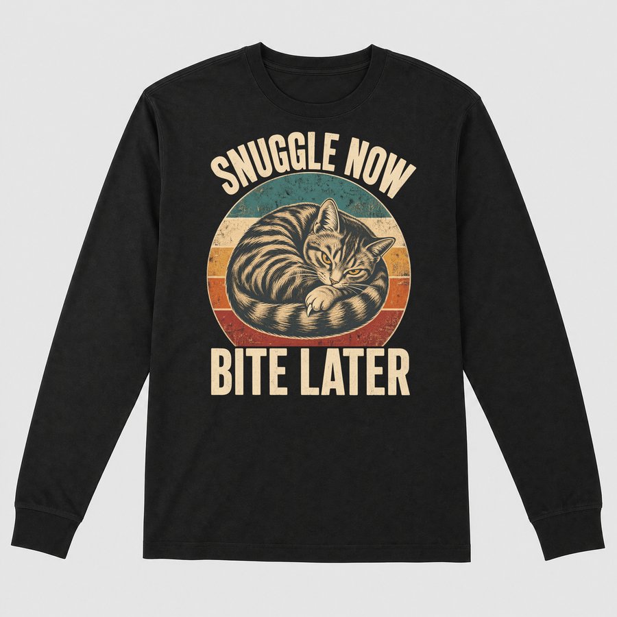 Snuggle Now Bite Later Moody Cat Retro — funny cat long sleeve