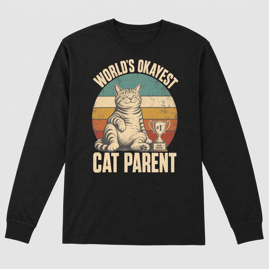 Worlds Okayest Cat Parent Retro Cat Design — funny cat long sleeve
