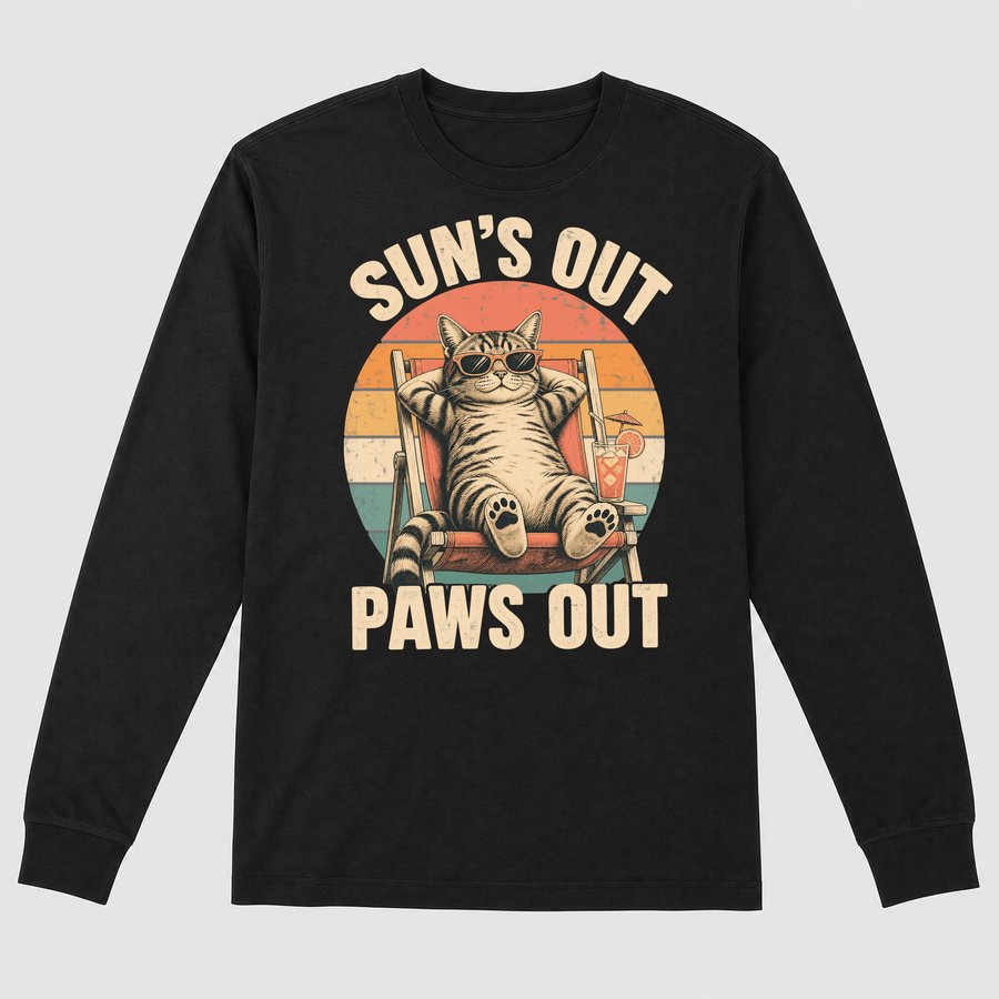 Suns Out Paws Out Summer Cat Retro Design — funny cat long sleeve