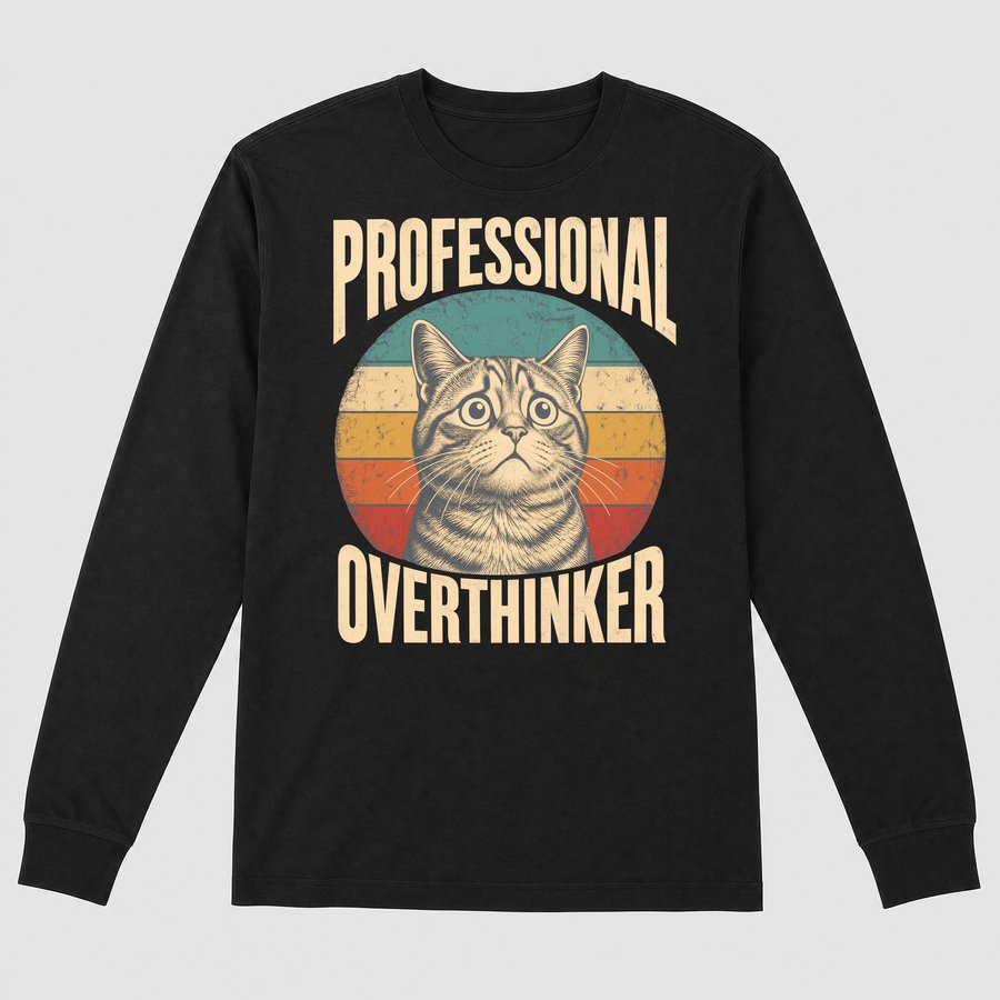 Professional Overthinker Anxious Cat Retro — funny cat long sleeve