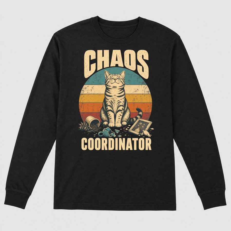 Chaos Coordinator Mischief Cat Retro Design — funny cat long sleeve