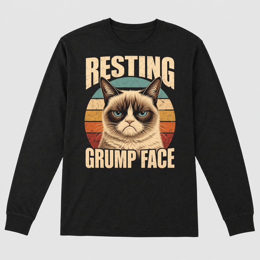 Resting Grump Face Grumpy Cat Retro Design — funny cat long sleeve