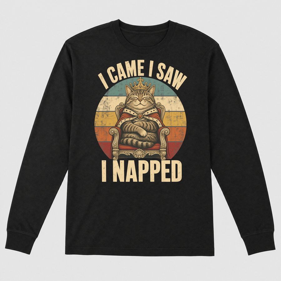 I Came I Saw I Napped Lazy Cat Retro — funny cat long sleeve