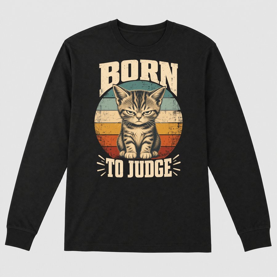 Born To Judge Sassy Kitten Retro Design — funny cat long sleeve