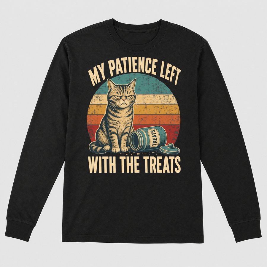 My Patience Left With The Treats Cat Retro — funny cat long sleeve