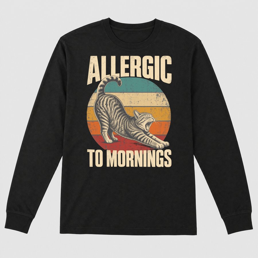 Allergic To Mornings Grumpy Cat Retro — funny cat long sleeve