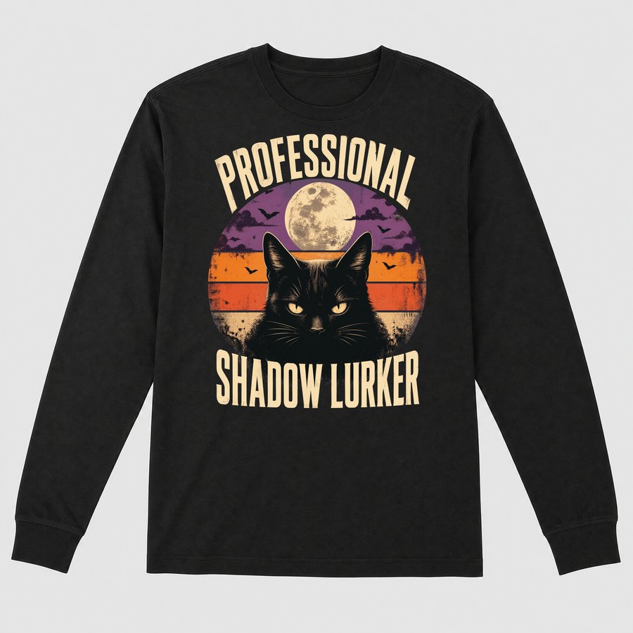 Professional Shadow Lurker Black Cat Retro — funny cat long sleeve