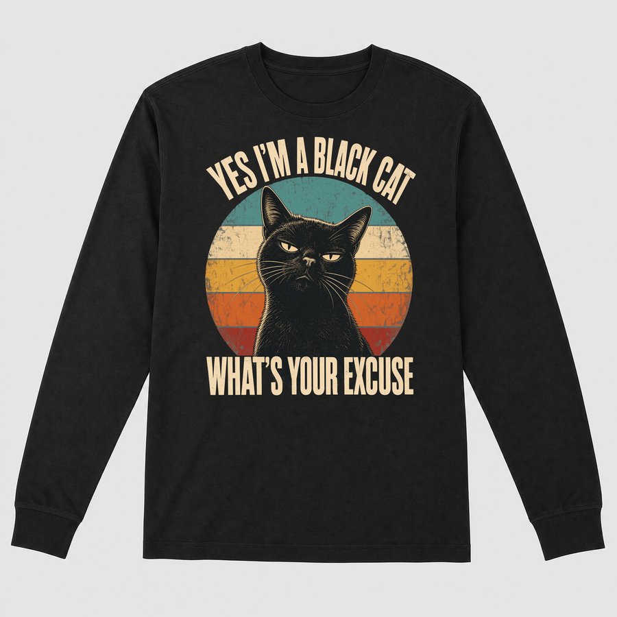 What's Your Excuse Sassy Black Cat Retro — funny cat long sleeve