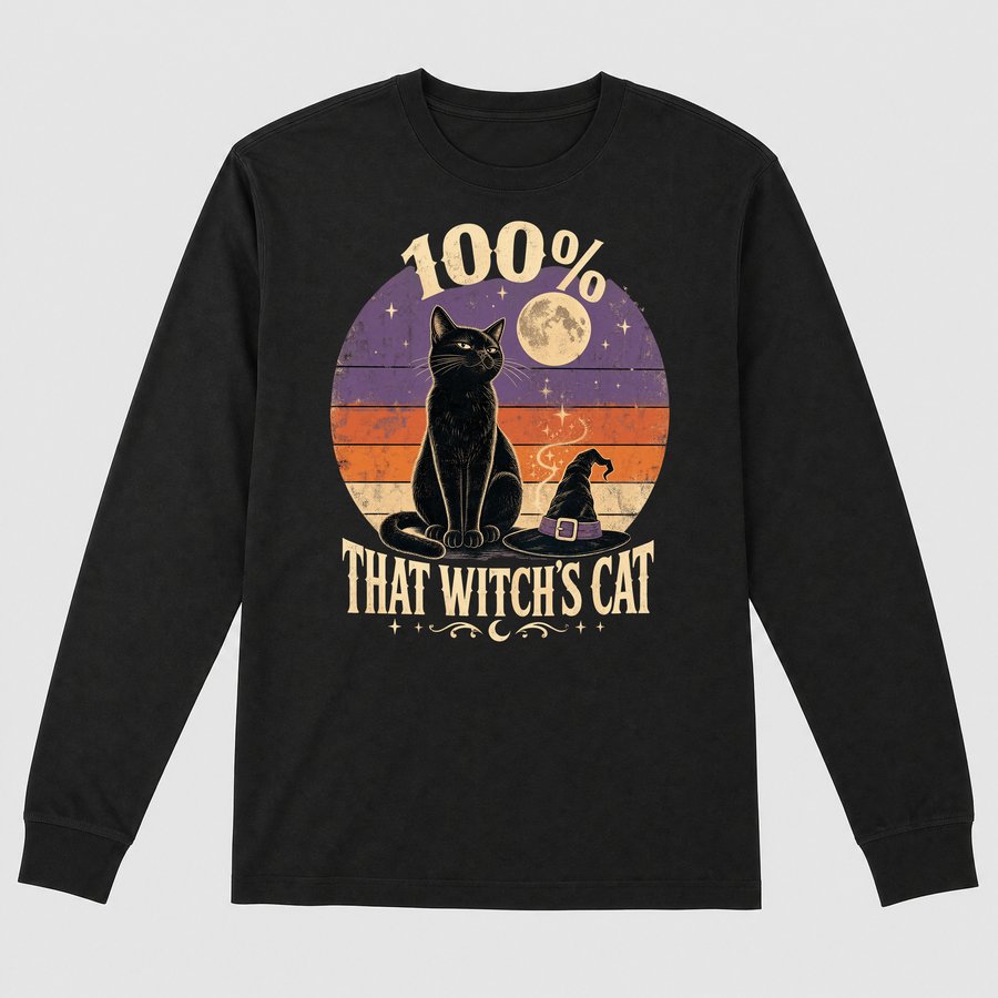 100 Percent That Witchs Cat Black Cat Retro — funny cat long sleeve