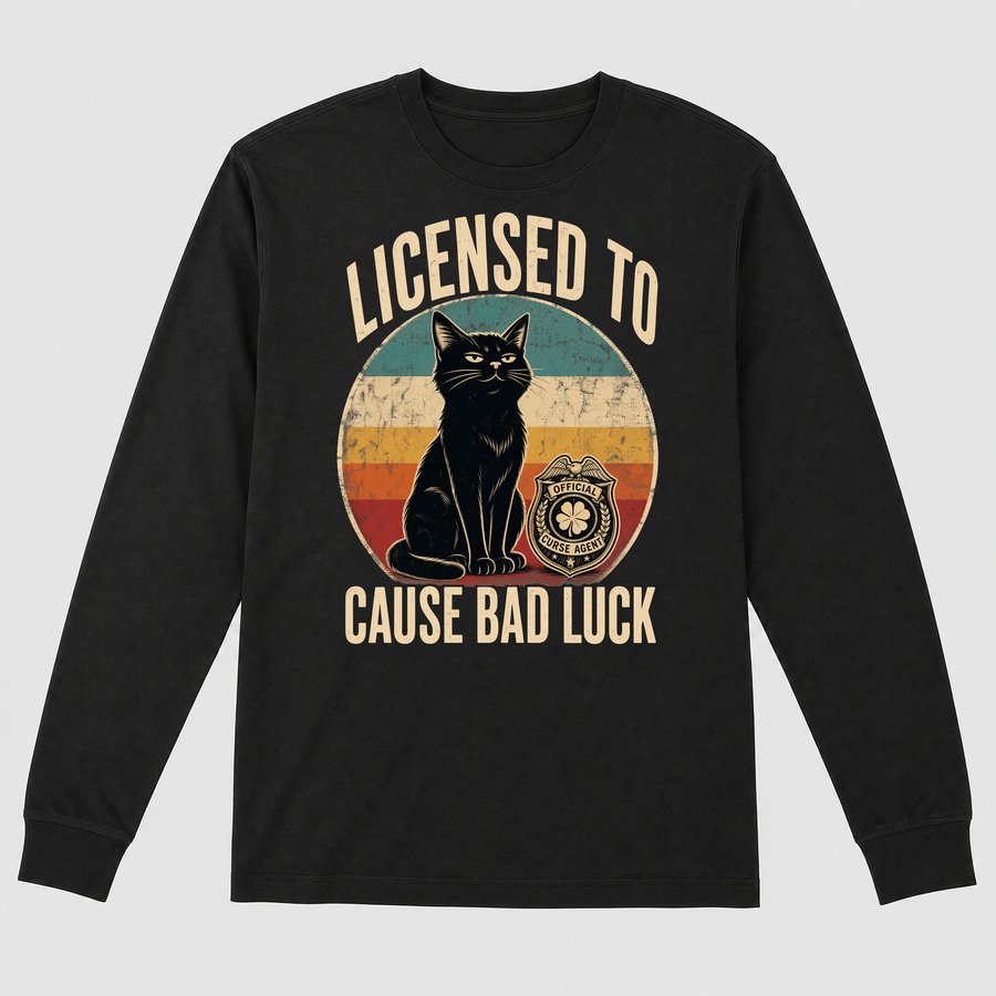 Licensed To Cause Bad Luck Black Cat Retro — funny cat long sleeve