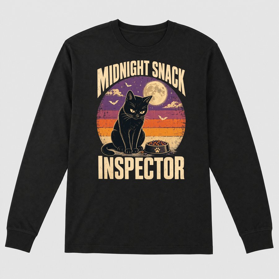 Midnight Snack Inspector Black Cat Retro — funny cat long sleeve