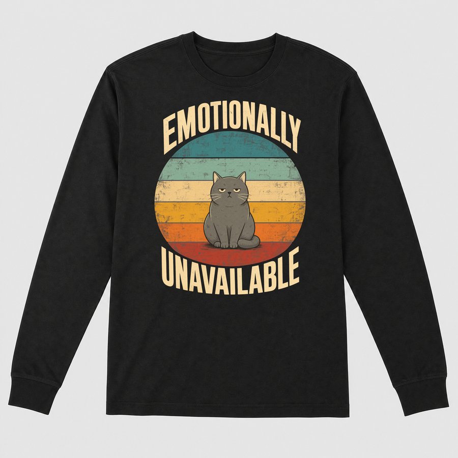 Emotionally Unavailable Aloof Cat Retro — funny cat long sleeve