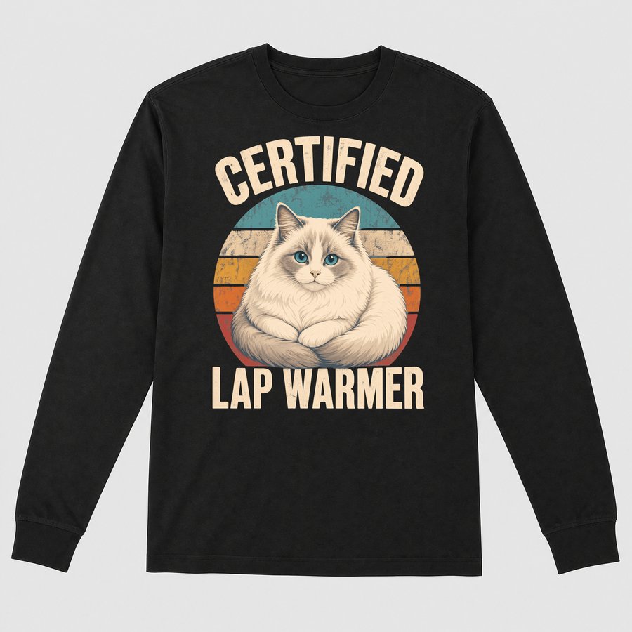 Certified Lap Warmer Fluffy Cat Retro — funny cat long sleeve