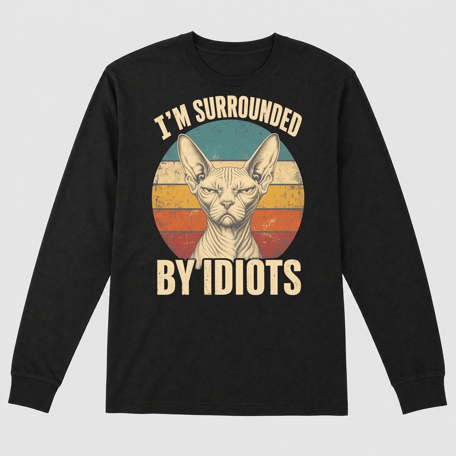 Surrounded By Idiots Judgy Cat Retro — funny cat long sleeve