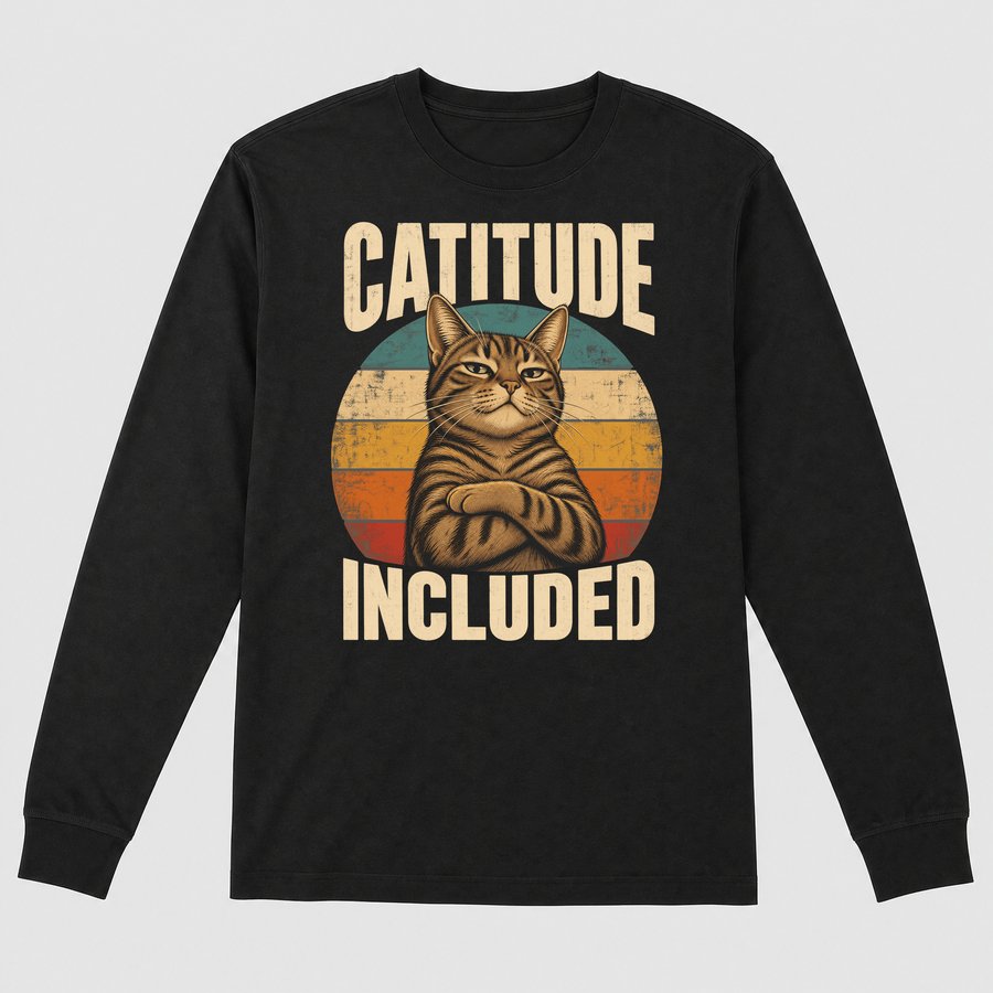 Catitude Included Sassy Tabby Cat Retro — funny cat long sleeve
