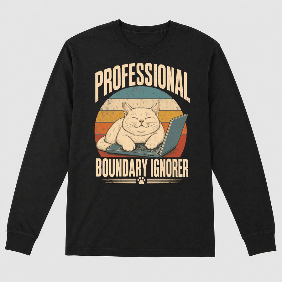 Professional Boundary Ignorer Cat Retro — funny cat long sleeve
