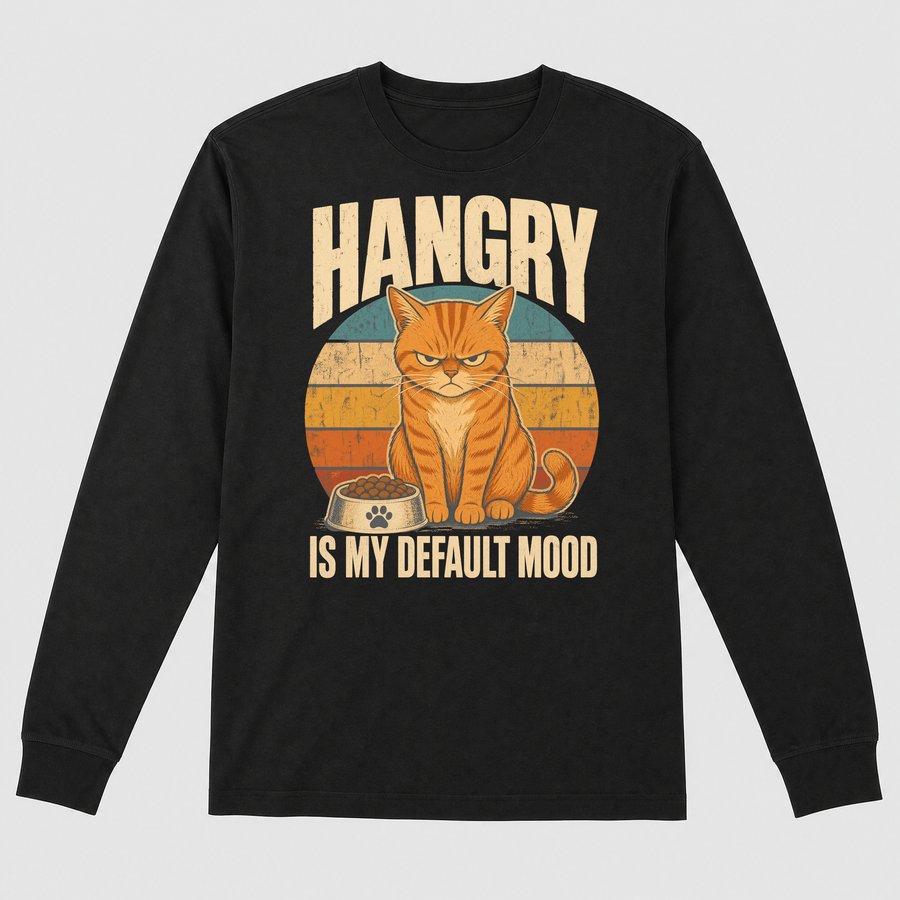 Hangry Is My Default Mood Cat Retro — funny cat long sleeve