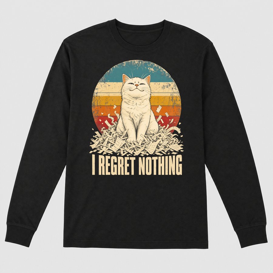 I Regret Nothing Mischievous Cat Retro — funny cat long sleeve