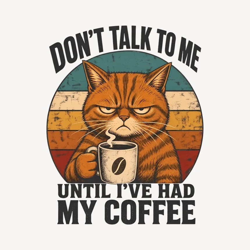 Don't Talk To Me Before Coffee Cat Retro — funny cat mug