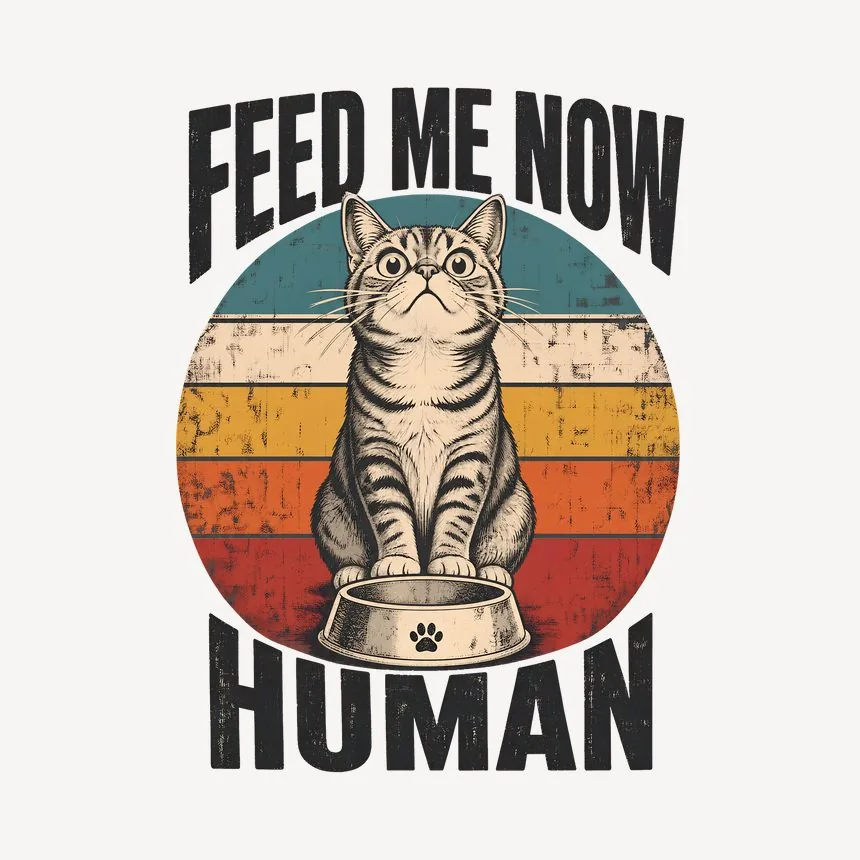 Feed Me Now Human Demanding Cat Retro — funny cat mug