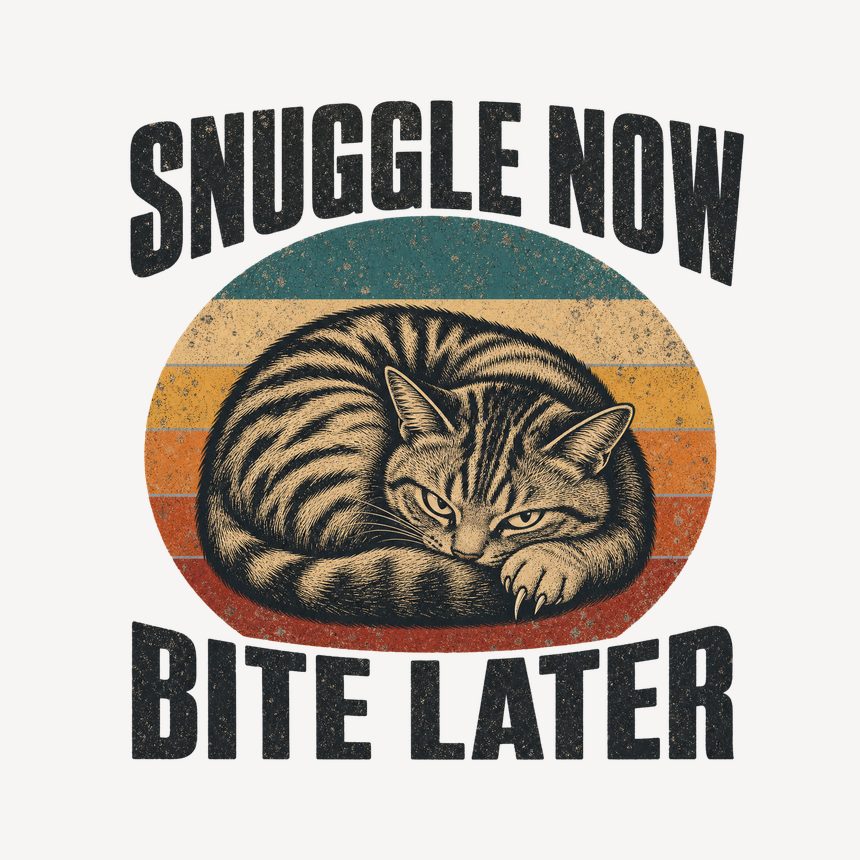Snuggle Now Bite Later Moody Cat Retro — funny cat mug