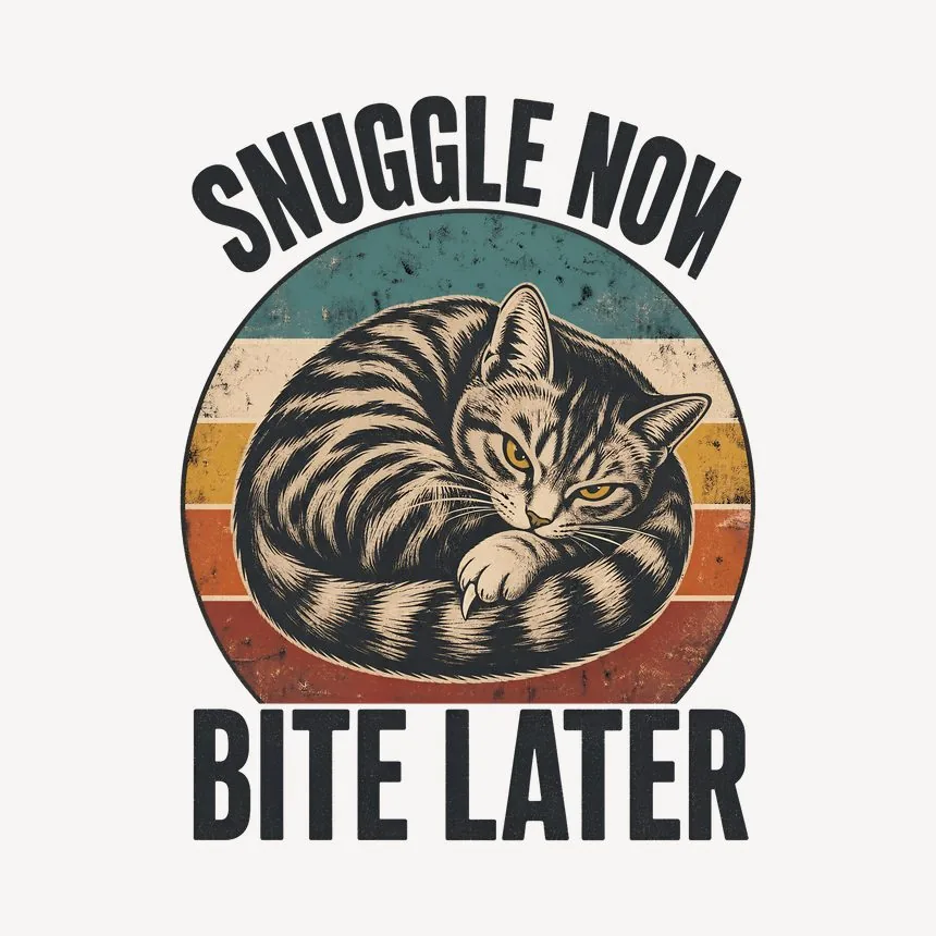 Snuggle Now Bite Later Moody Cat Retro — funny cat mug