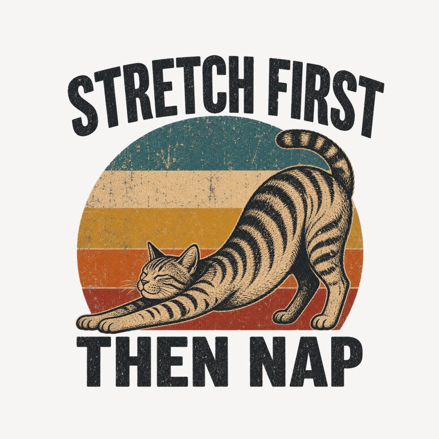 Stretch First Then Nap Yoga Cat Retro Design — funny cat mug