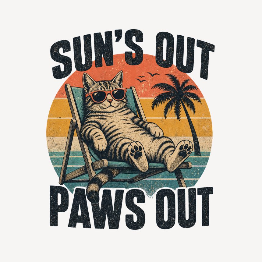Suns Out Paws Out Summer Cat Retro Design — funny cat mug