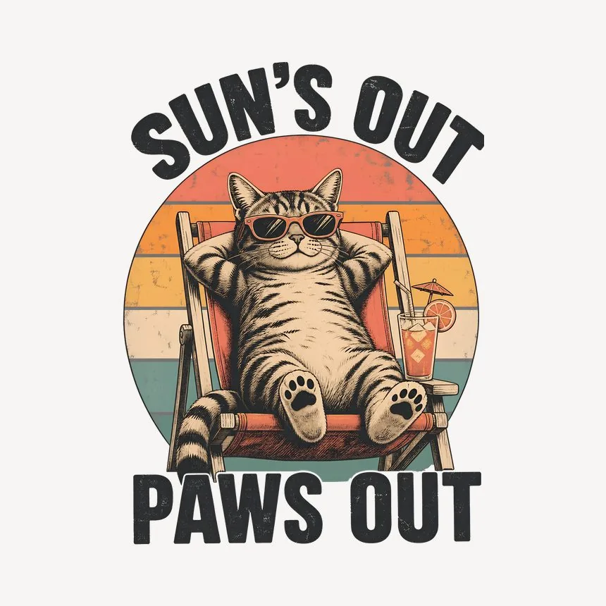 Suns Out Paws Out Summer Cat Retro — funny cat mug