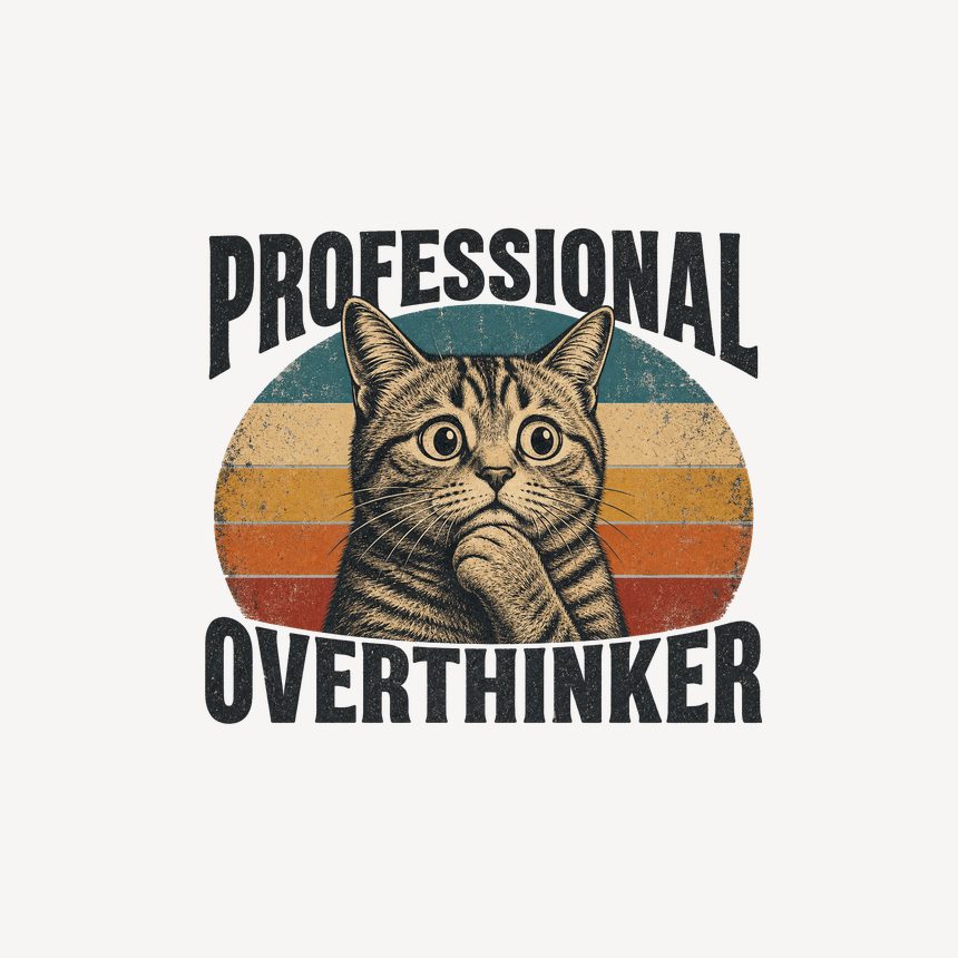 Professional Overthinker Anxious Cat Retro — funny cat mug