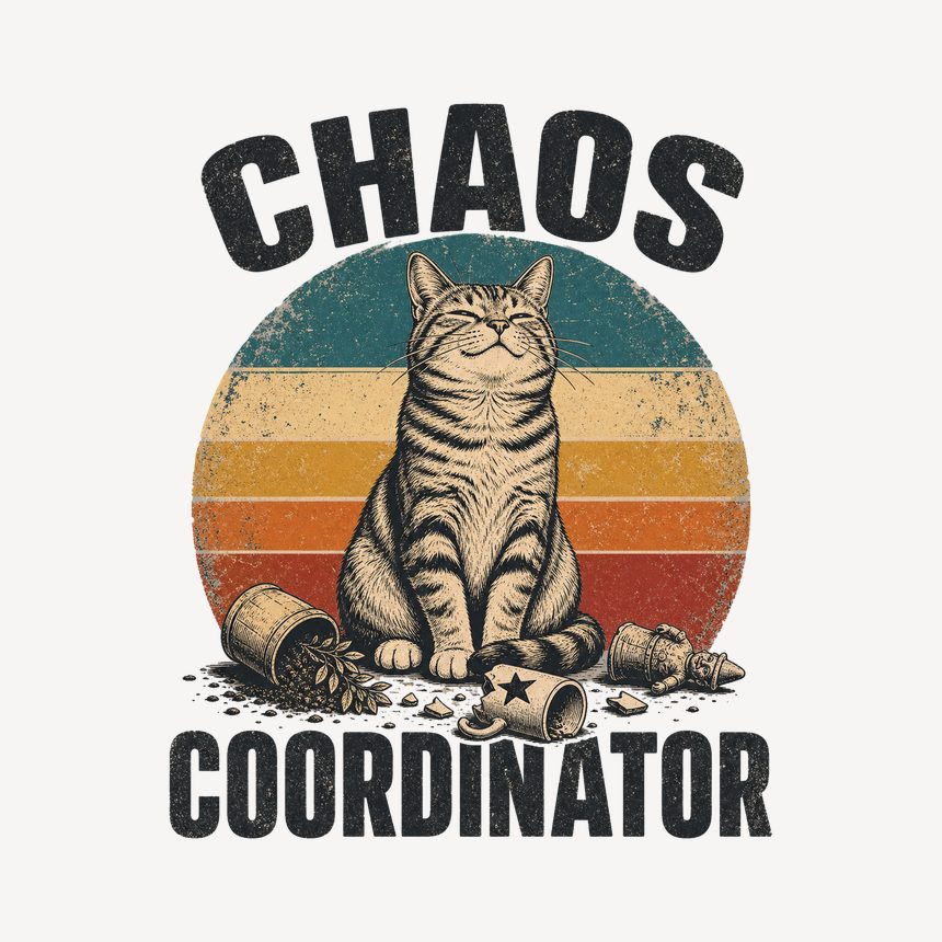 Chaos Coordinator Mischief Cat Retro Design — funny cat mug