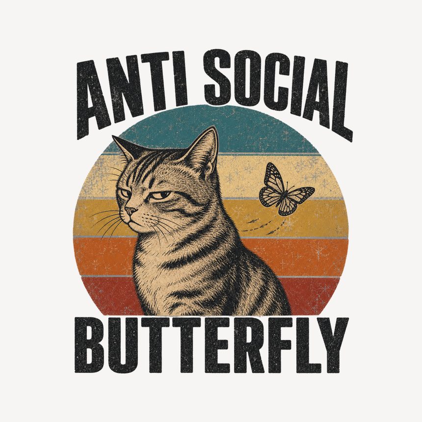Anti Social Butterfly Introvert Cat Retro — funny cat mug