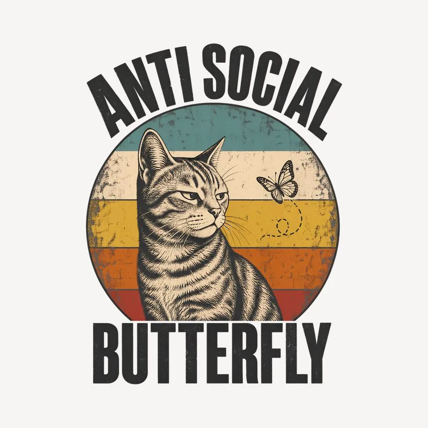 Anti Social Butterfly Introvert Cat Retro — funny cat mug