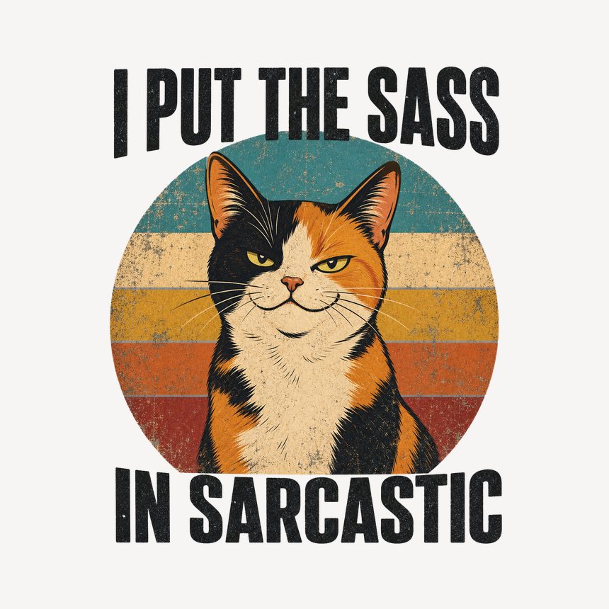 I Put The Sass In Sarcastic Calico Cat Retro — funny cat mug