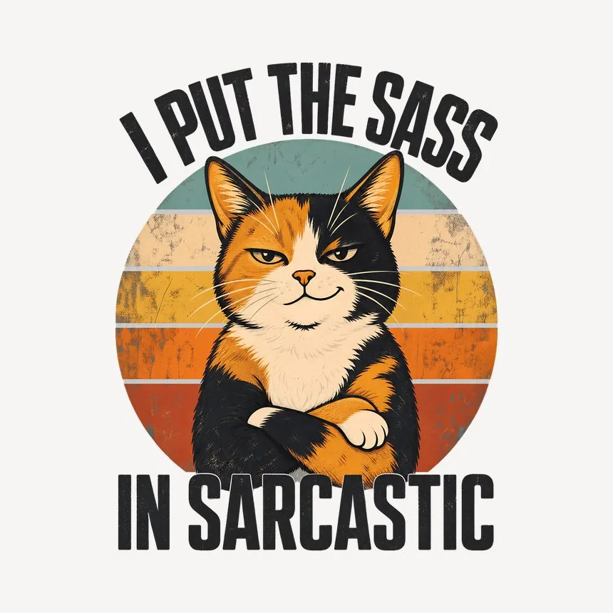 I Put The Sass In Sarcastic Calico Cat Retro — funny cat mug